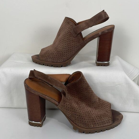 Franco Sarto Women’s 7.5 Faux Suede Slingback Block Heels Perforated Open Toe - Picture 6 of 8
